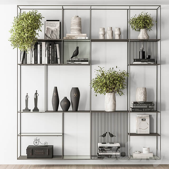 Metal Shelves Decorative with plant Rack Set 10 3D Models