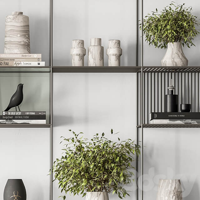Metal Shelves Decorative with plant Rack Set 10 3D Models