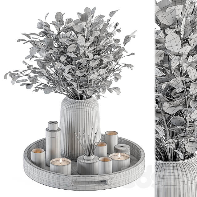 White and Pink Decorative Set with Bouquet in Tray Set 108 3D Models