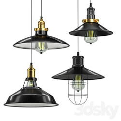 Industrial lamp set 3 Pendant light 3D Models 