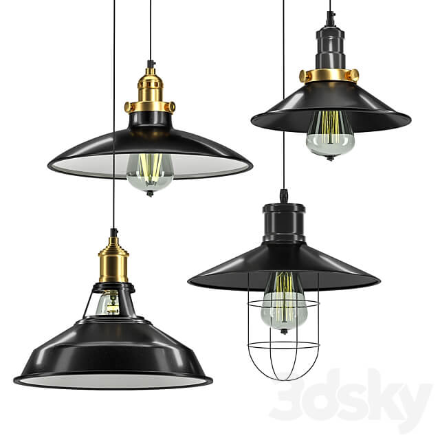 Industrial lamp set 3 Pendant light 3D Models