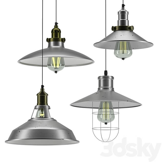 Industrial lamp set 3 Pendant light 3D Models