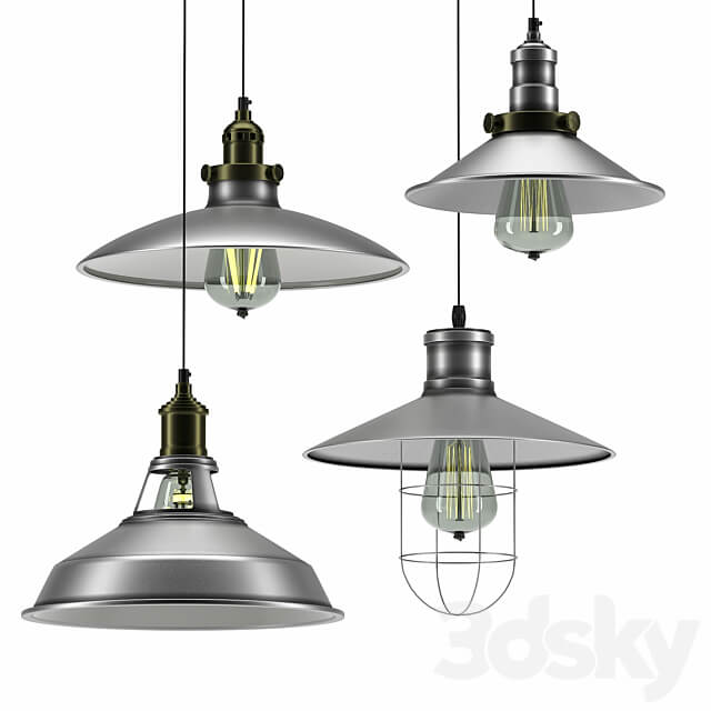 Industrial lamp set 3 Pendant light 3D Models