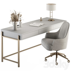 Home Office white and Gold Table Office Furniture 282 3D Models 