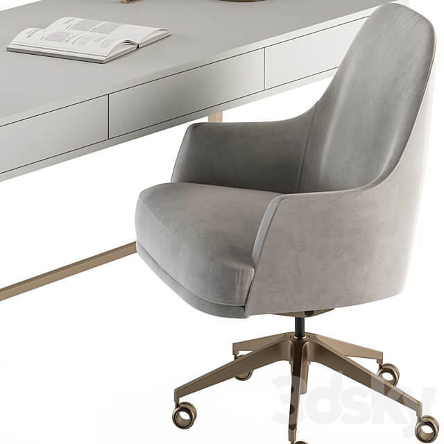 Home Office white and Gold Table Office Furniture 282 3D Models