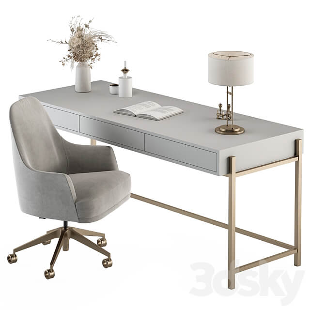 Home Office white and Gold Table Office Furniture 282 3D Models