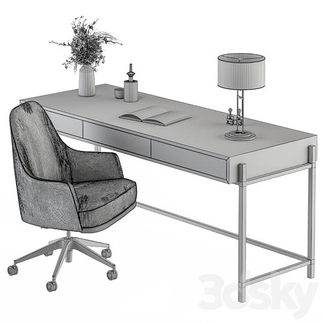 Home Office white and Gold Table Office Furniture 282 3D Models