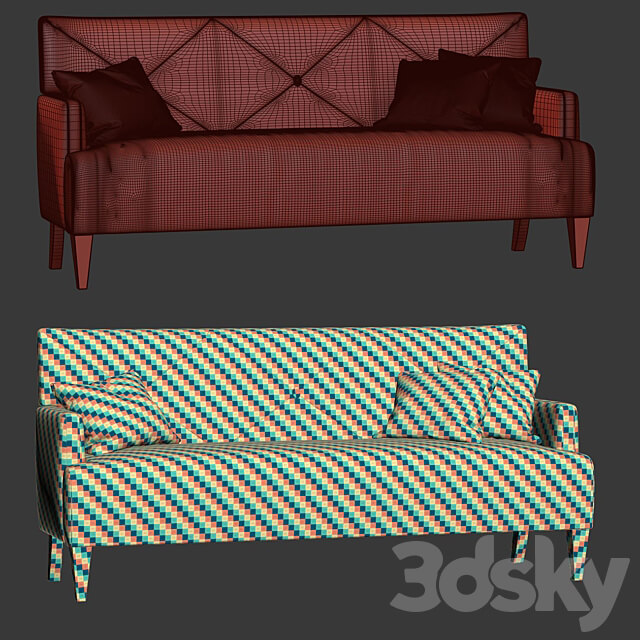 HBF Brentwood Sofa with button back Triple sofa 3D Models