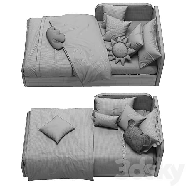 Corner Bed With Side Back 3D Models