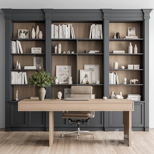 Classic Boss Desk and Library Set Office Furniture 283 3D Models