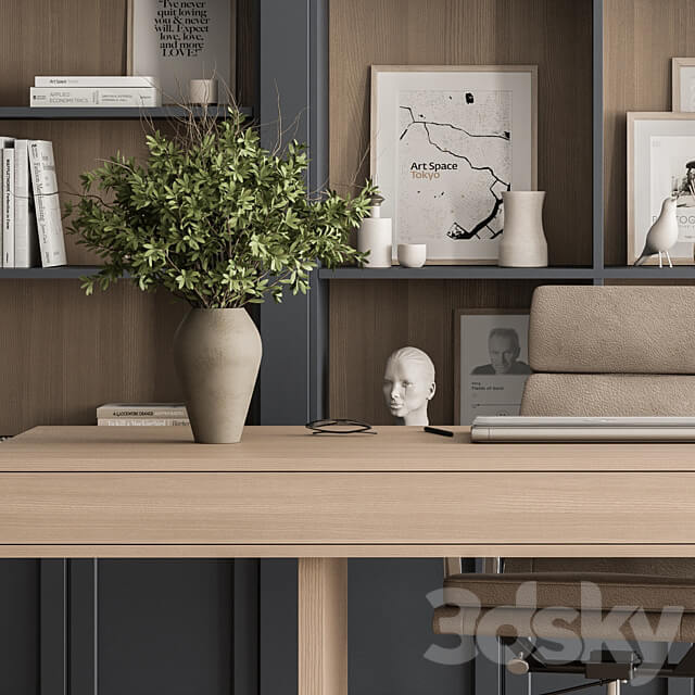 Classic Boss Desk and Library Set Office Furniture 283 3D Models