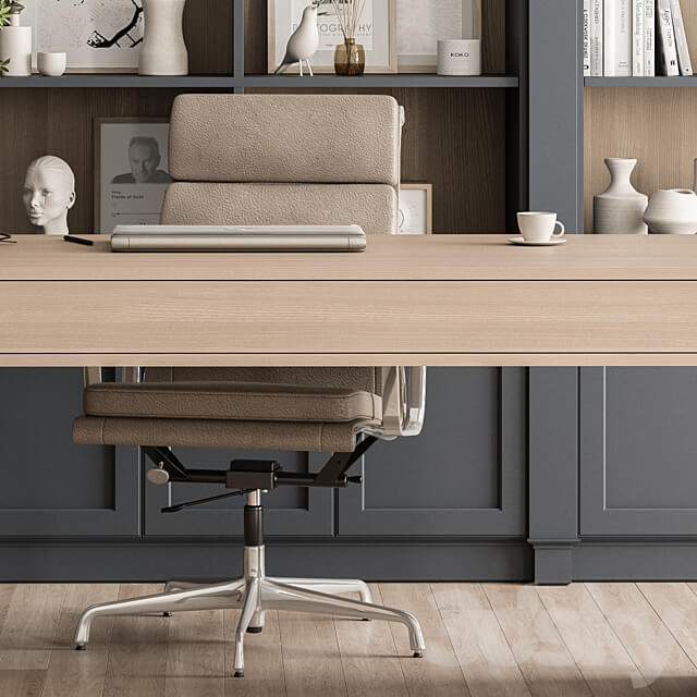 Classic Boss Desk and Library Set Office Furniture 283 3D Models