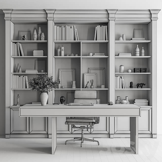Classic Boss Desk and Library Set Office Furniture 283 3D Models
