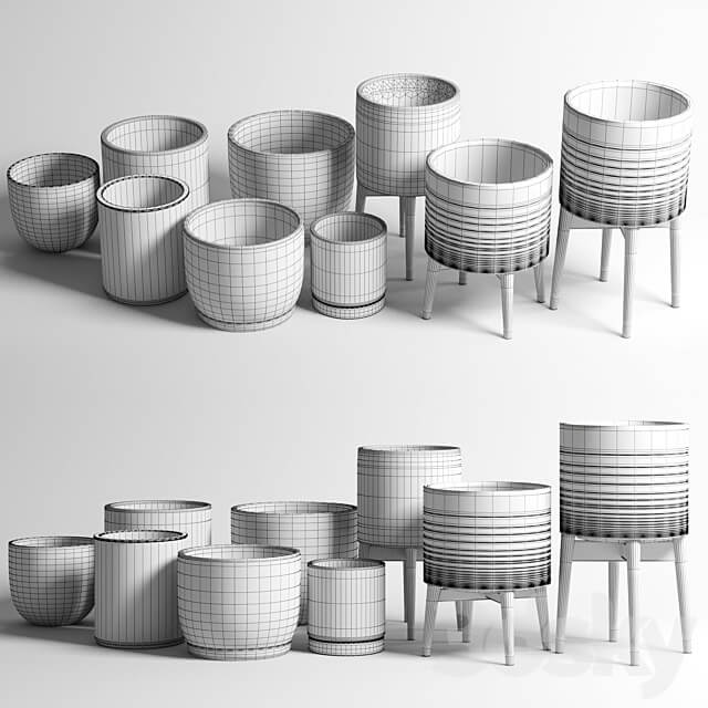 collection of earthenware and patterned concrete vases 3D Models