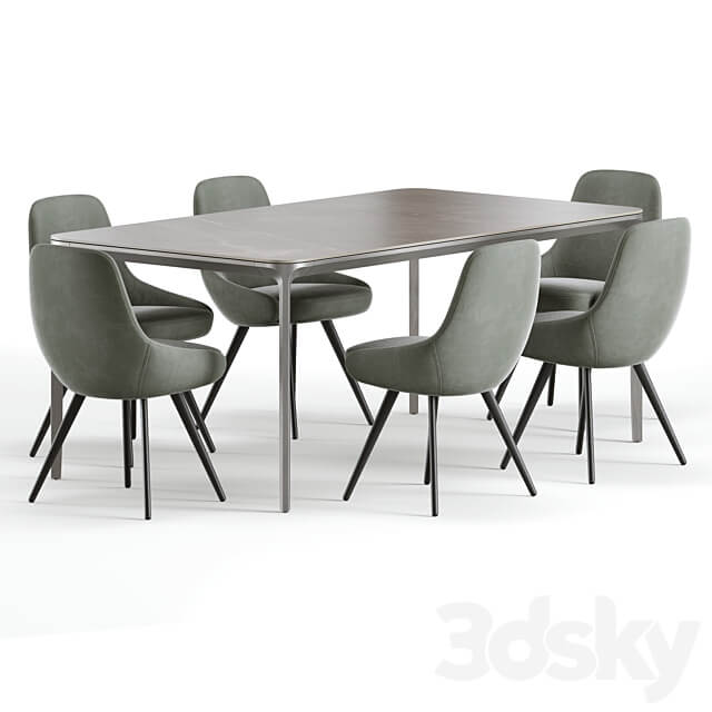 Soviet Dining Set 1 Table Chair 3D Models