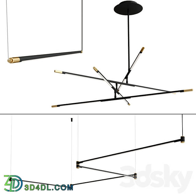 Drawing Line Gold Black collection Pendant light 3D Models