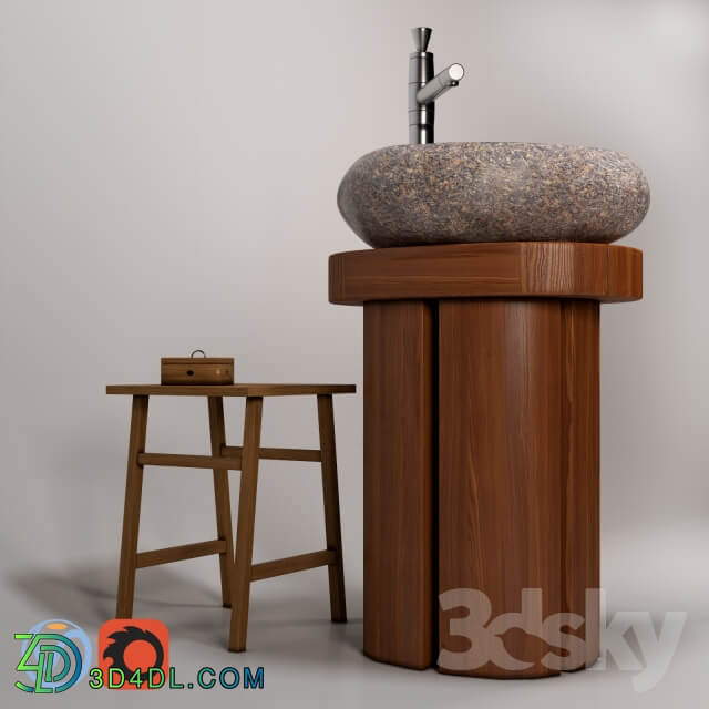 Sink Teak House quot River Stone quot outdoor basin mixer Bandini Pyramide