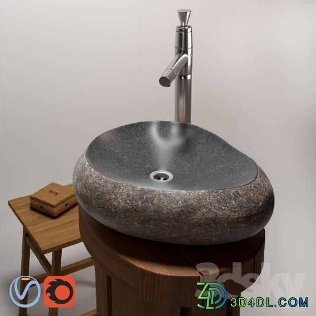 Sink Teak House quot River Stone quot outdoor basin mixer Bandini Pyramide