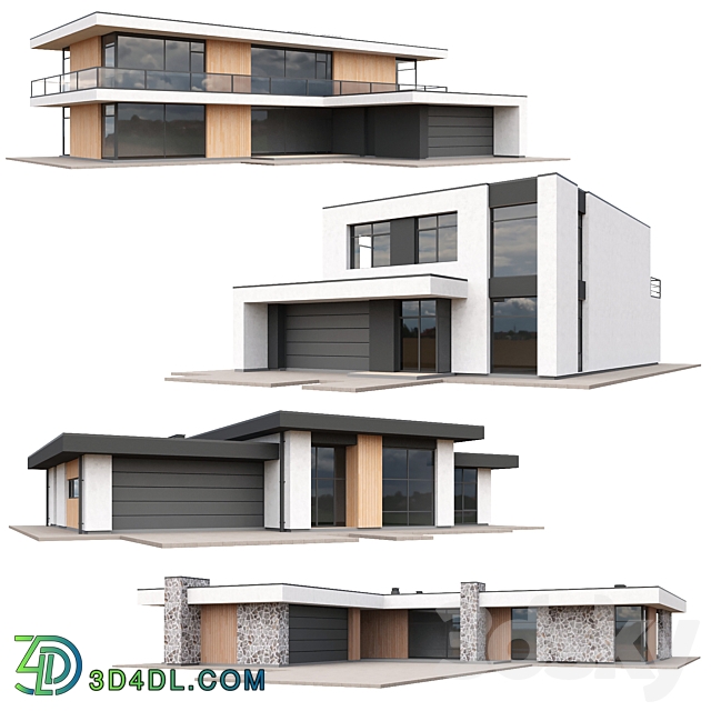 Set of low poly houses 02 3D Models