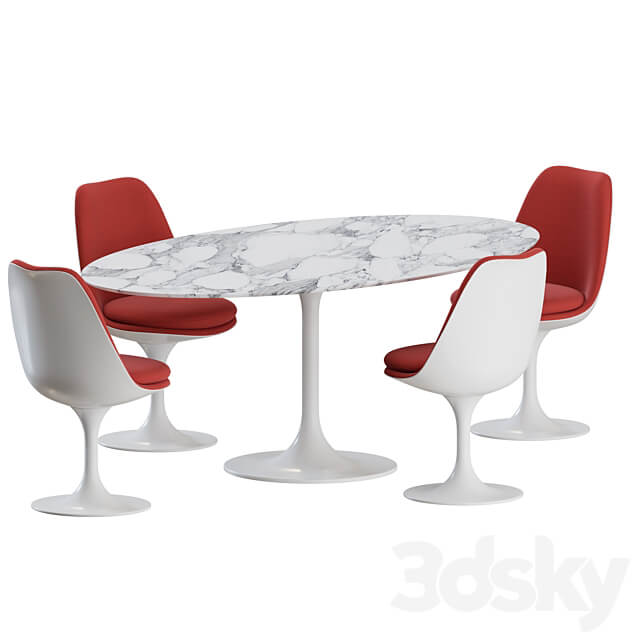 Tulip Dinning Set 02 by Knoll Table Chair 3D Models