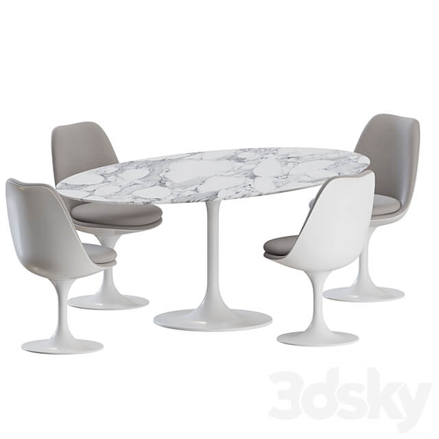 Tulip Dinning Set 02 by Knoll Table Chair 3D Models