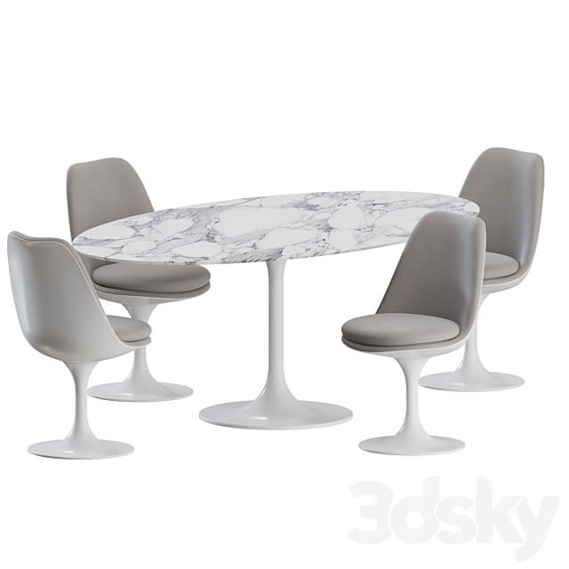 Tulip Dinning Set 02 by Knoll Table Chair 3D Models