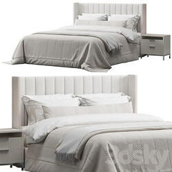 Striped Headboard Wingback Bed Bed 3D Models 