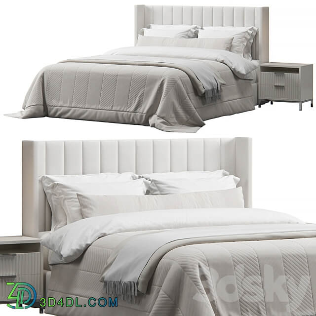 Striped Headboard Wingback Bed Bed 3D Models