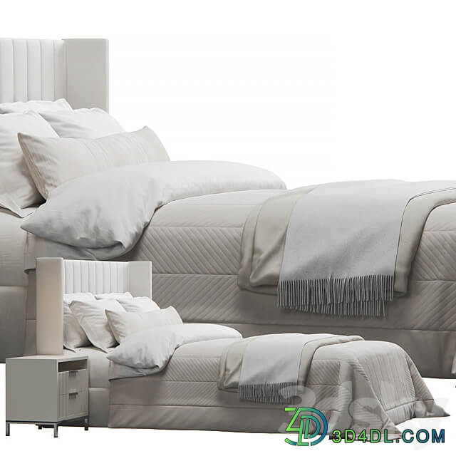 Striped Headboard Wingback Bed Bed 3D Models