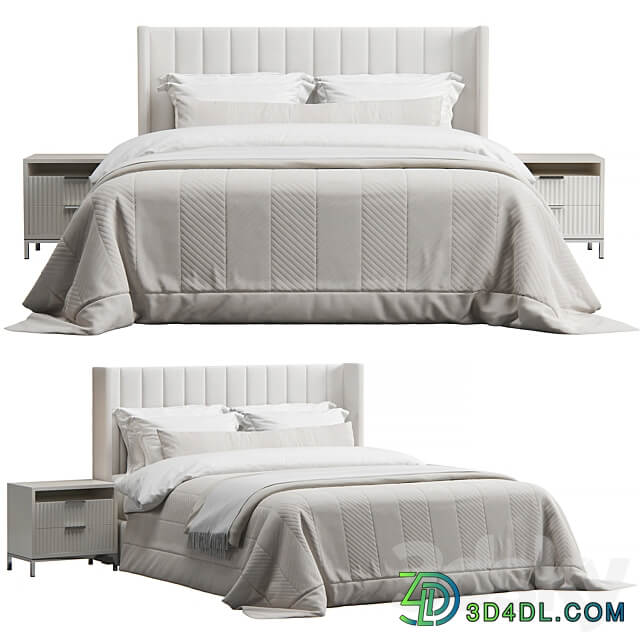 Striped Headboard Wingback Bed Bed 3D Models