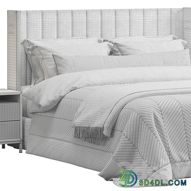 Striped Headboard Wingback Bed Bed 3D Models
