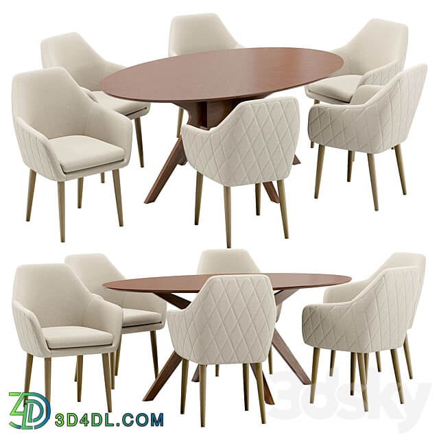 Dining chair Zoe and table Adel Table Chair 3D Models