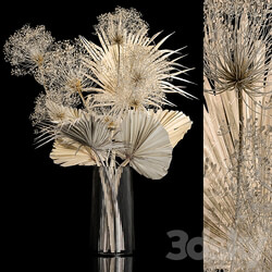Bouquet 240. Dried flower luxury decor twigs vase hogweed twigs dry palm leaf dry stabilized painted Bouquet of bleached dry flowers 3D Models 