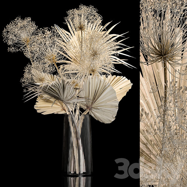 Bouquet 240. Dried flower luxury decor twigs vase hogweed twigs dry palm leaf dry stabilized painted Bouquet of bleached dry flowers 3D Models