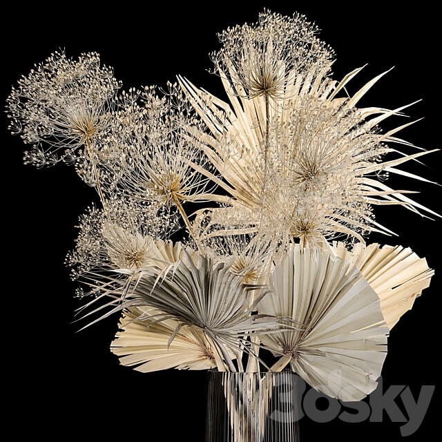 Bouquet 240. Dried flower luxury decor twigs vase hogweed twigs dry palm leaf dry stabilized painted Bouquet of bleached dry flowers 3D Models