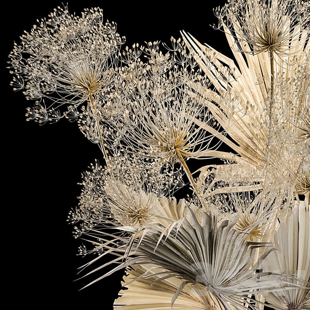 Bouquet 240. Dried flower luxury decor twigs vase hogweed twigs dry palm leaf dry stabilized painted Bouquet of bleached dry flowers 3D Models