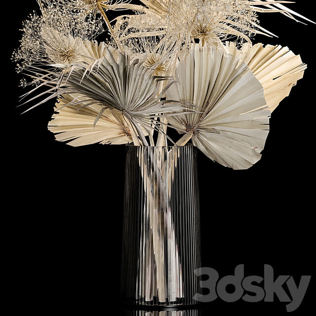 Bouquet 240. Dried flower luxury decor twigs vase hogweed twigs dry palm leaf dry stabilized painted Bouquet of bleached dry flowers 3D Models
