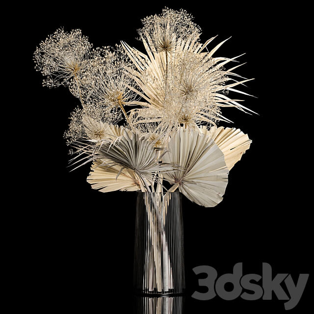 Bouquet 240. Dried flower luxury decor twigs vase hogweed twigs dry palm leaf dry stabilized painted Bouquet of bleached dry flowers 3D Models
