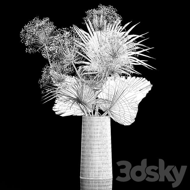 Bouquet 240. Dried flower luxury decor twigs vase hogweed twigs dry palm leaf dry stabilized painted Bouquet of bleached dry flowers 3D Models