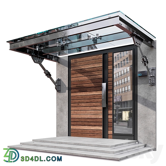 MODERN ENTRANCE WITH GLASS CANOPY NO3 3D Models