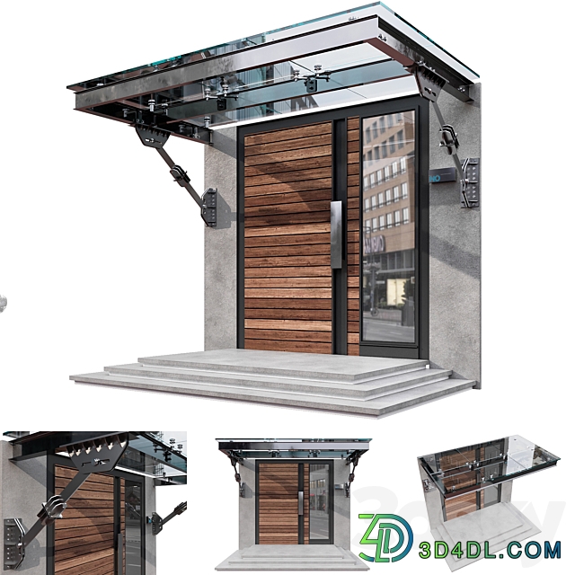 MODERN ENTRANCE WITH GLASS CANOPY NO3 3D Models