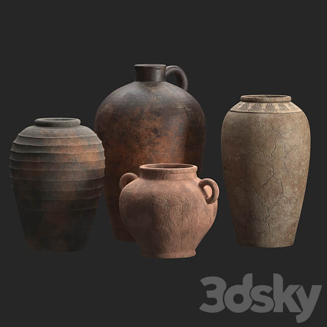 Artisan clay vases set 3D Models
