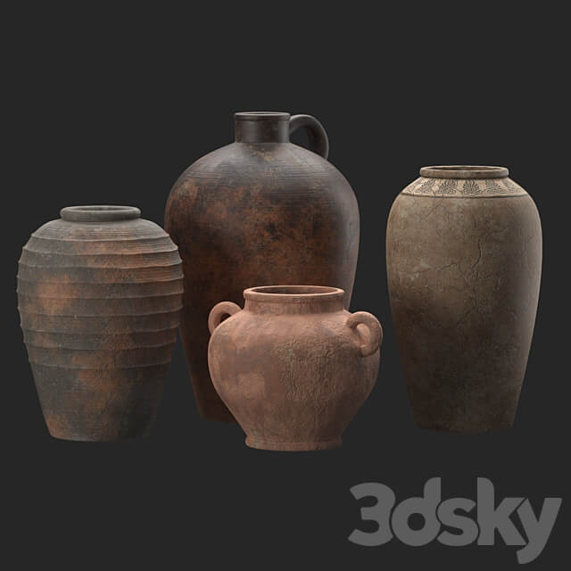 Artisan clay vases set 3D Models