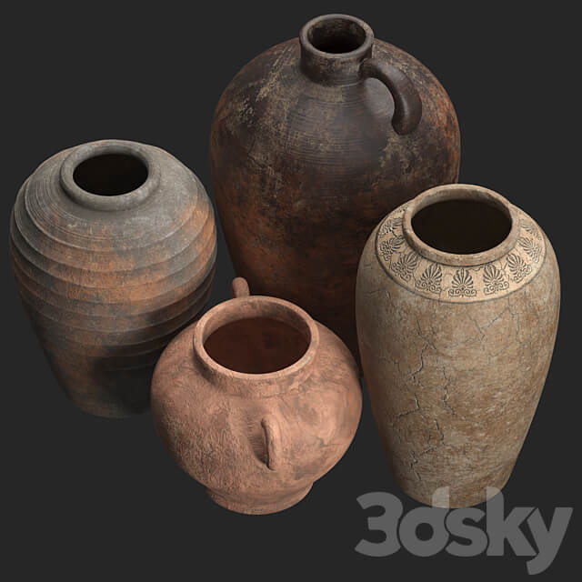 Artisan clay vases set 3D Models