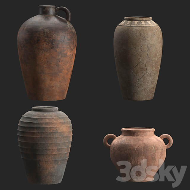 Artisan clay vases set 3D Models
