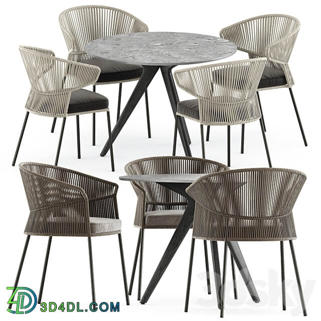 Ola 923 P IMP and Ola 923 P chairs by Potocco and Teak nero table CF 100 by manutti Table Chair 3D Models