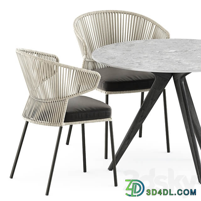 Ola 923 P IMP and Ola 923 P chairs by Potocco and Teak nero table CF 100 by manutti Table Chair 3D Models