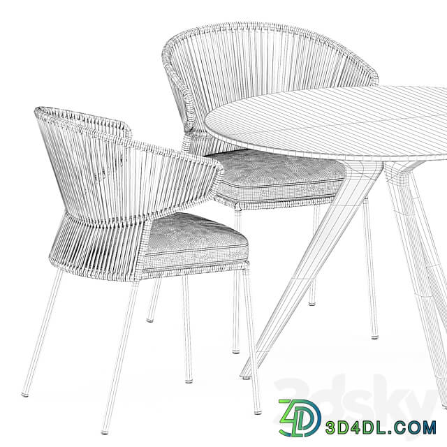 Ola 923 P IMP and Ola 923 P chairs by Potocco and Teak nero table CF 100 by manutti Table Chair 3D Models
