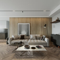  3D Living Room - Kitchen Interior By Nguyen Ngoc Tung 