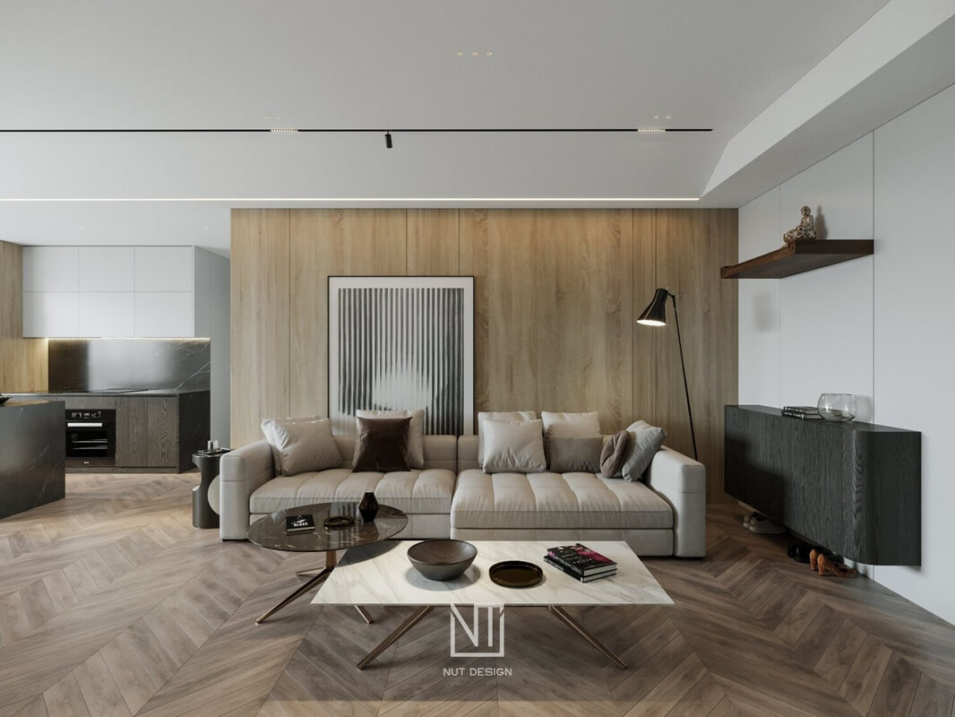  3D Living Room - Kitchen Interior By Nguyen Ngoc Tung
